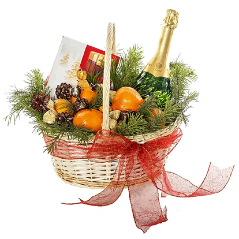Корзина Новогодняя с Шампанским и конфетами, доставка Котельниково